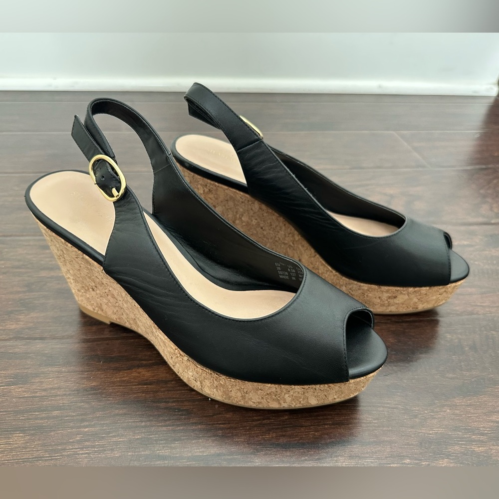 Stuart Weitzman Rinna Black Wedge Sandals